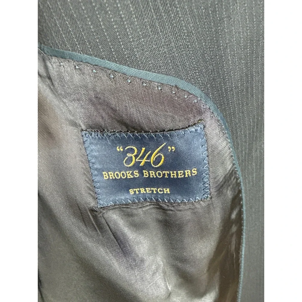 Brooks Brothers 346 Dark Gray Pinstripe Wool Blend Blazer Sport Coat Mens 46L‎